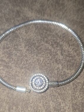 Authentic Pandora Moments Sparkling Halo Snake Chain Bracelet 6.7” / 17cm